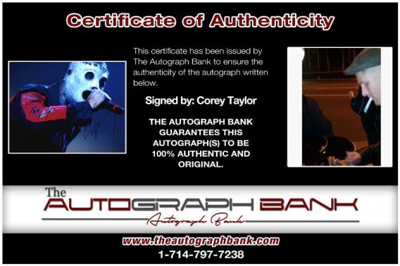 Corey Taylor proof of signing certificate