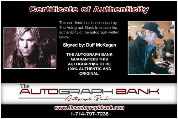 Duff McKagan proof of signing certificate