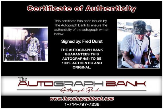 Fred Durst of Limp Bizkit proof of signing certificate