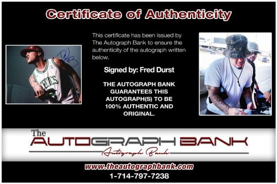 Fred Durst of Limp Bizkit proof of signing certificate