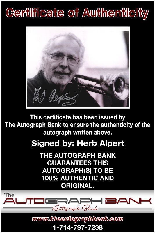 Herb Alpert proof of signing certificate