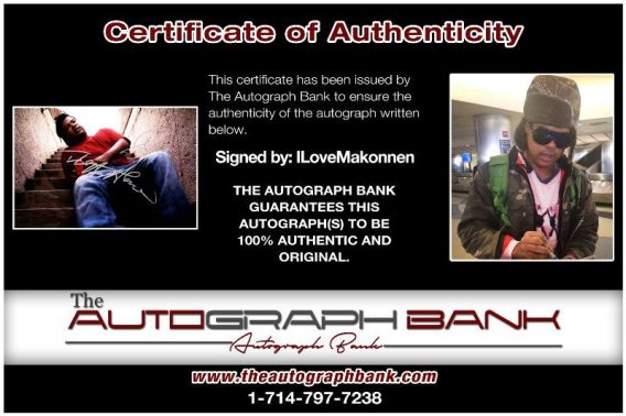 ILoveMakonnen certificate of authenticity from the autograph bank