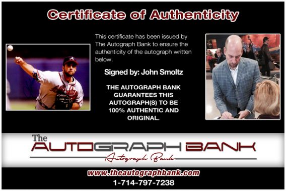 John Smoltz proof of signing certificate