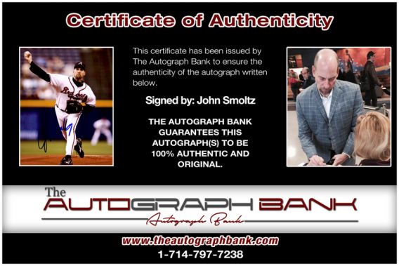 John Smoltz proof of signing certificate