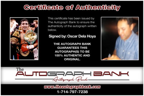 Oscar De La Hoya proof of signing certificate