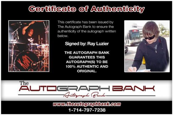 Ray Luzier proof of signing certificate