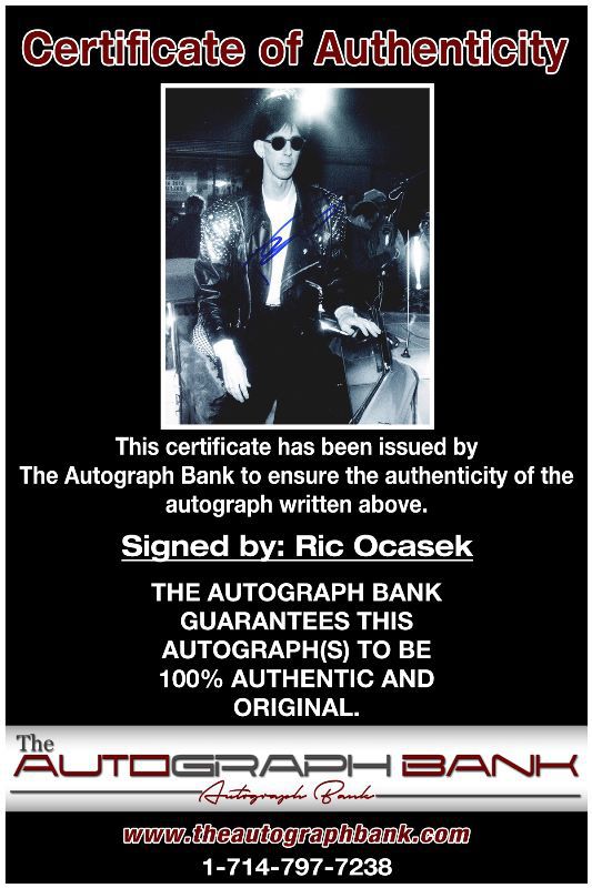 Ric Ocasek proof of signing certificate