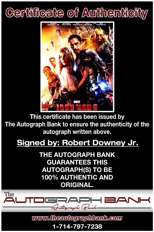 Robert Downey proof of signing certificate