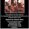 Shane West certificate of authenticity from the autograph bank
