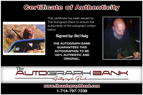 Sid Haig proof of signing certificate