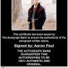 Aaron Paul certificate of authenticity from the autograph bank