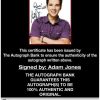 Adam Jones certificate of authenticity from the autograph bank