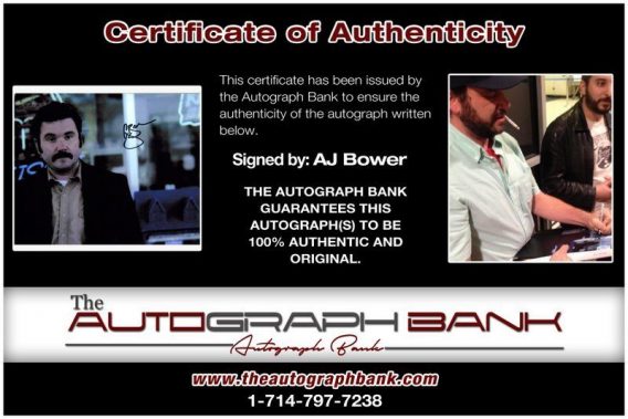 Aj Bower certificate of authenticity from the autograph bank