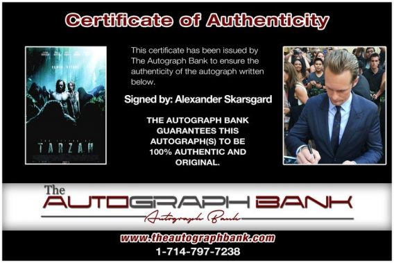 Alexander Skarsgard proof of signing certificate