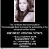 America Ferrera certificate of authenticity from the autograph bank