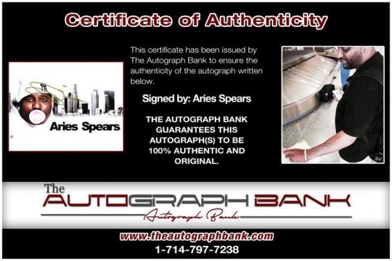 Aries Spears proof of signing certificate