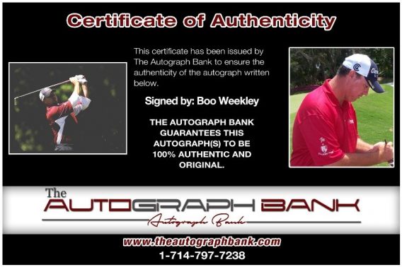 Boo Weekley proof of signing certificate