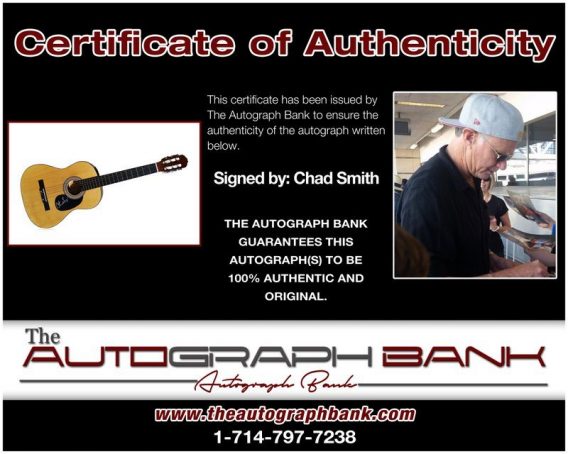 Chad Smith of Red Hot Chilli Peppers proof of signing certificate