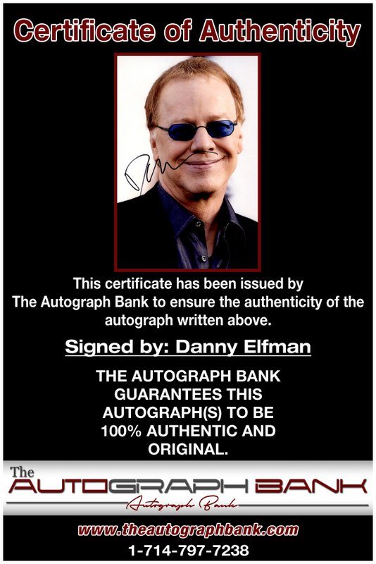 Danny Elfman proof of signing certificate