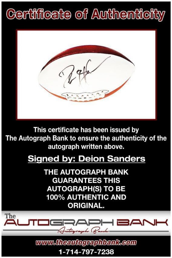 Deion Sanders proof of signing certificate