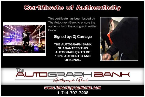 EDM DJ Carnage proof of signing certificate
