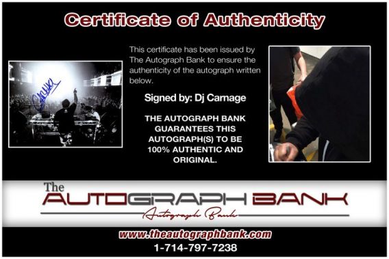 EDM DJ Carnage proof of signing certificate
