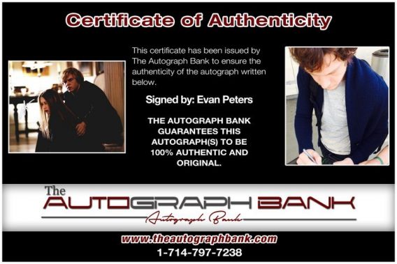 Evan Peters proof of signing certificate