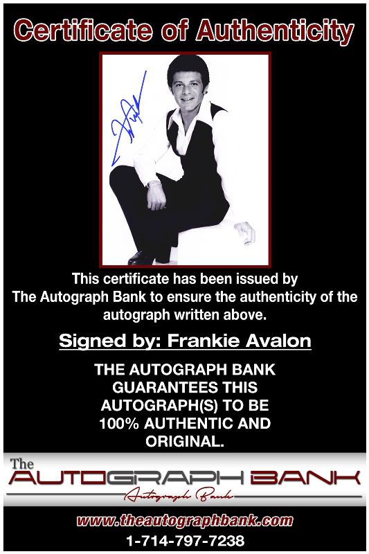 Frankie Avalon proof of signing certificate