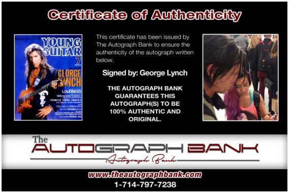 George Lynch certificate of authenticity from the autograph bank