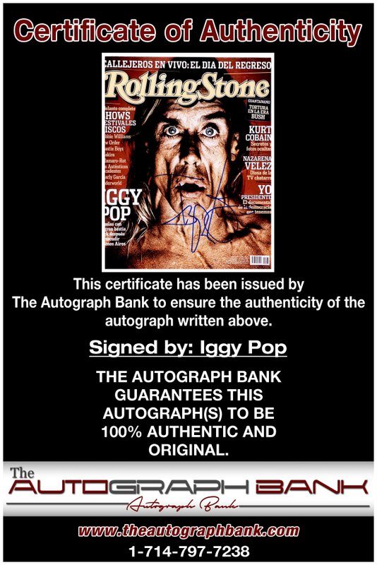 Iggy Pop proof of signing certificate