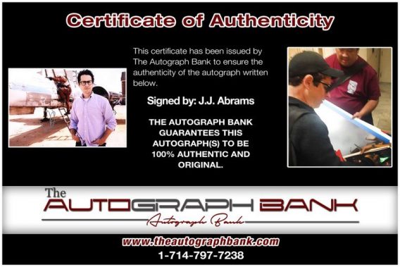 J.J. Abrams proof of signing certificate