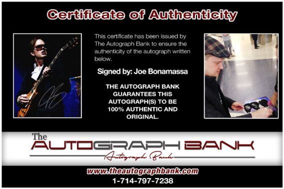 Joe Bonamassa proof of signing certificate