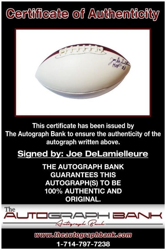 Joe DeLamielleure proof of signing certificate
