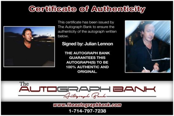 Julian Lennon proof of signing certificate