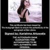 Karishma Ahluwalia certificate of authenticity from the autograph bank