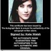 Kate Walsh certificate of authenticity from the autograph bank