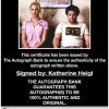 Katherine Heigl certificate of authenticity from the autograph bank