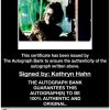 Kathryn Hahn certificate of authenticity from the autograph bank