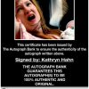 Kathryn Hahn certificate of authenticity from the autograph bank