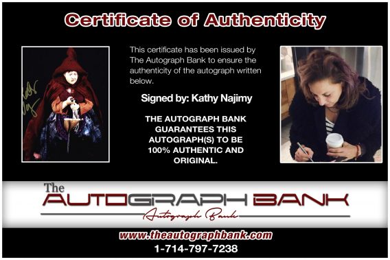Kathy Najimy proof of signing certificate