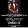 Katrina Law certificate of authenticity from the autograph bank