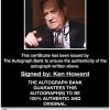 Ken Howard certificate of authenticity from the autograph bank