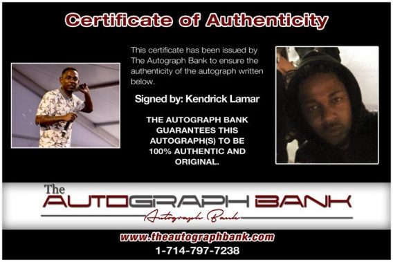 Kendrick Lamar proof of signing certificate