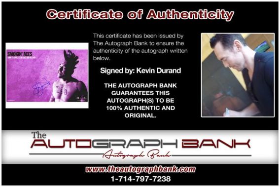 Kevin Durand certificate of authenticity from the autograph bank