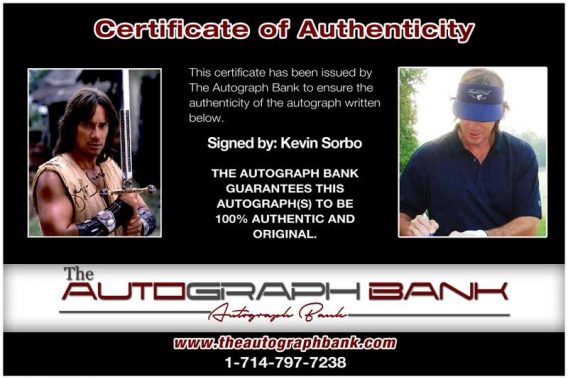 Kevin Sorbo certificate of authenticity from the autograph bank