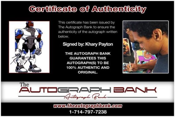 Khary Payton proof of signing certificate