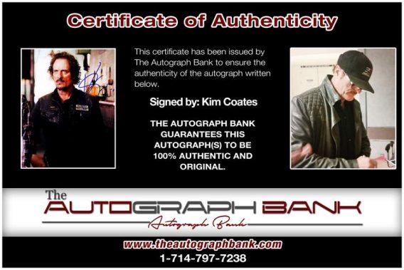 Kim Coates certificate of authenticity from the autograph bank