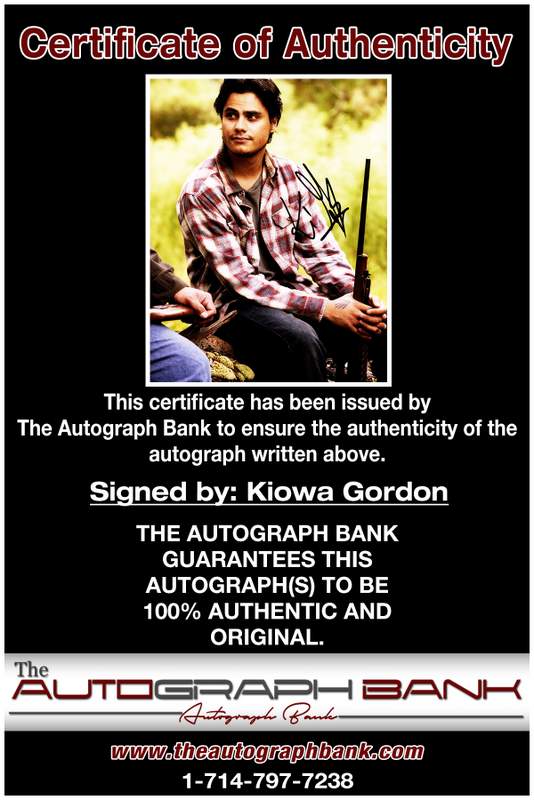 Kiowa Gordon certificate of authenticity from the autograph bank