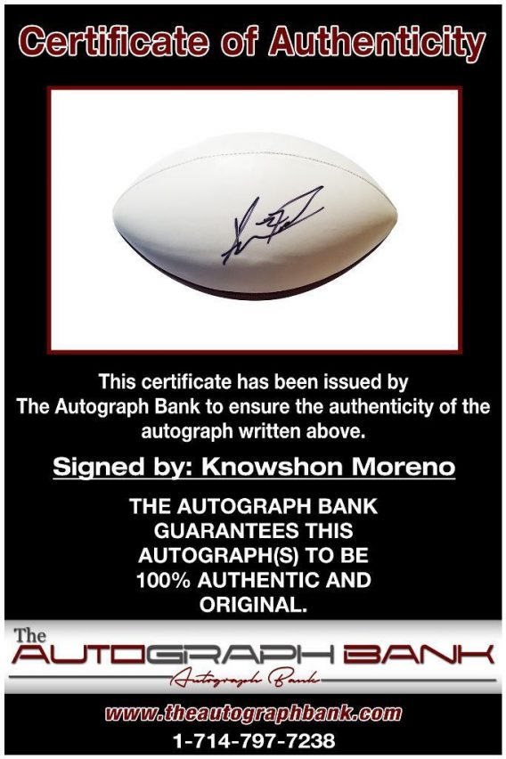 Knowshon Moreno proof of signing certificate