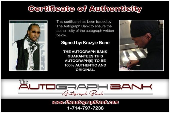 Krazyie Bone of Bone Thugs N Harmony proof of signing certificate